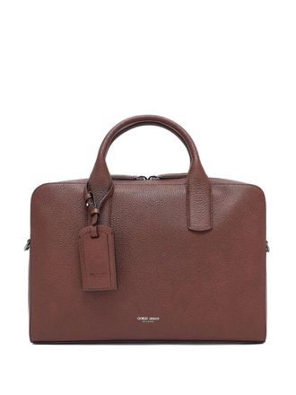 Giorgio Armani leather top-handle briefcase - men - Cotton/Calf Leather - One Size - Brown