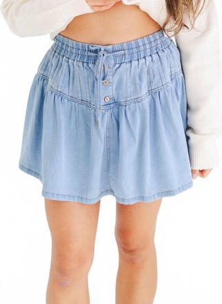 Wildflower Womens Denim Stretch Soft Denim Pintuck Flare Mini Skirt In Blue
