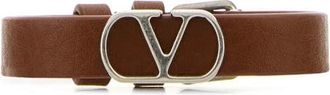 Valentino Garavani Logo leren armband met zilverkleurige gesp - Heren - Armbanden - Bruin - ONE Size - Leer - Accessoires
