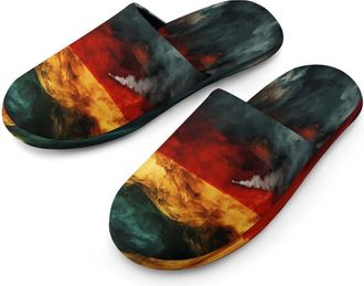 Generic German Flag Colorful Smoking Mens Flannel Slipper Soft Non Slip House Shoes Comfy Winter Warm Indoor Outdoor Slippers