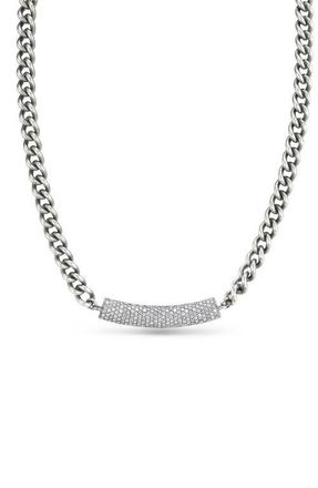 Sheryl Lowe Black Diamond Bar On Curb Chain Necklace in Sterling Silver at Nordstrom, Size 17