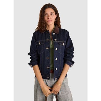 Baukjen Nalan Denim Trucker Jacket in Dark Denim & Dark Chocolate at Nordstrom, Size 14