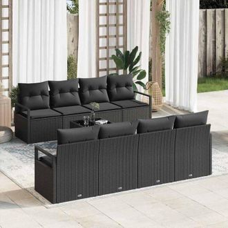 vidaXL Vidaxl - Conjunto De Sof&aacute; De Jard&iacute;n 7 Pcs Negro 55 X 55 X 37 Cm