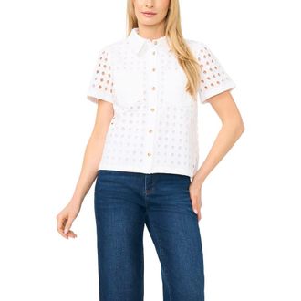 CeCe by Cynthia Steffe Cotton Eyelet Button-Up Shirt in Ultra White at Nordstrom, Size Xx-Large