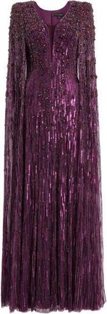 Jenny Packham Sweet Silva Beaded Cape Maxi Dress in Purple Muscadine at Nordstrom, Size 10 Uk
