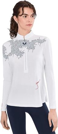 Jamie Sadock Sunsense Mesh Mock Neck 1/4 Zip Long Sleeve Top Womens Clothing White : LG, Polyester/Spandex