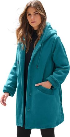 Roaman's Plus Size Hooded Fleece Fleece Coat in Deep Lagoon at Nordstrom, Size Medium