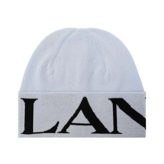 Lanvin Beanies, female, Blue, Size: ONE SIZE Ribbed Virgin Wool Hat with Logo