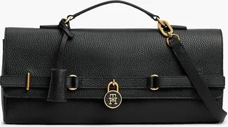 Tommy Hilfiger Womens Pebbled Leather East-West Clutch - Black
