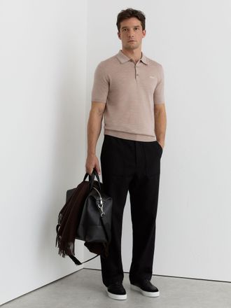 Reiss Wheat Melange Merino Wool Logo Polo Shirt, Xxl