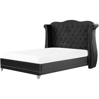 Beliani Letto in Velluto Nero Testiera Alta Stile Chesterfield 180 x 200 cm Ayette