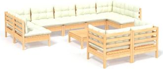 vidaXL Muebles De Jard&iacute;n 10 Pzas Y Cojines Madera Maciza De Pino Crema Vidaxl
