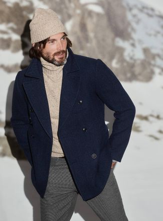 Le 31 Mens Navy herringbone peacoat