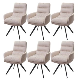 Hhg Nunca Usado] Juego De 6 Sillas De Comedor Hhg 847, Silla De Cocina, Giratoria Autoposicionable De Tela Mvg, Crema, Con Reposabrazos