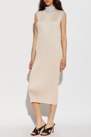 Pleats Please Issey Miyake Pleated Dress, Womens, Cream