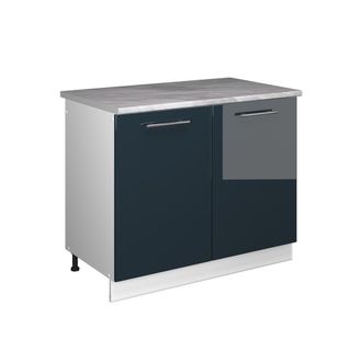 Vicco Mueble Bajo Para Fregadero Fame-line, Azul Oscuro Alto Brillo/blanco, 100 Cm, Et M&aacute;rmol, Vicco