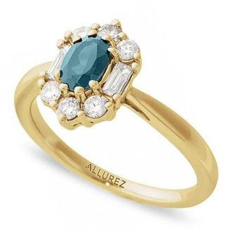 Allurez Oval Lab Aquamarine & Diamond Halo Ring 14K in 0.80Ct/yellow Gold at Nordstrom, Size 4.5