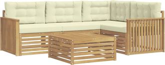 vidaXL Conjunto De Sof&aacute;s De Exterior 5 Uds. Blanco Y Crema Poli&eacute;ster Vidaxl