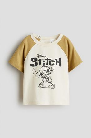 H&M Print-motif Cotton T-shirt in Cream/lilo & Stitch at Nordstrom, Size 12M