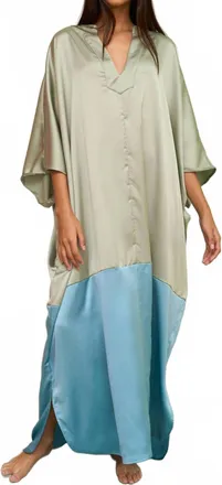 Pitusa Satin Colorblock Kaftan Dress In Hushed Green