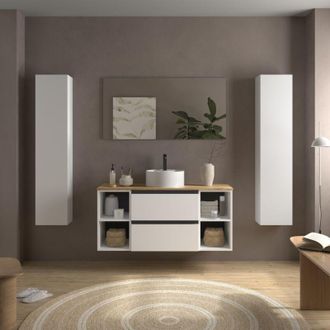 Cygnus Bath Mueble De Ba&ntilde;o Bequia Plus Metal 120cm Blanco Mate Lavabo Sobre Encimera Porcelana 2h