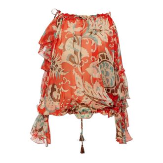 Etro Etro, Blouses, female, Red, Size: S One-sleeved Silk Top with Floral Motif