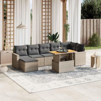 vidaXL Vidaxl - Set De Sof&aacute;s De Jard&iacute;n 8 Pzas Y Cojines Rat&aacute;n Sint&eacute;tico Gris
