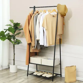 Songmics Perchero De Hierro Colgador Para Ropa Zapatero Con 2 Estantes 87.5 X 41 X 155cm Negro