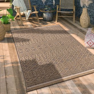 Paco Home Paco Home - Alfombra Salon Cocina Exterior Terraza Jardin Boho Floral Dibujo Geometrico 160x220 Cm, Beige