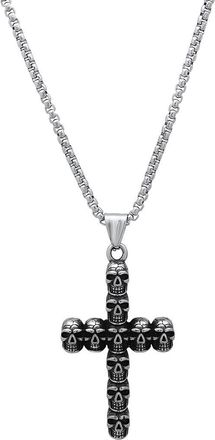 HMY Jewelry Mens Stainless Steel Skull Cross Pendant Necklace in Silver at Nordstrom Rack