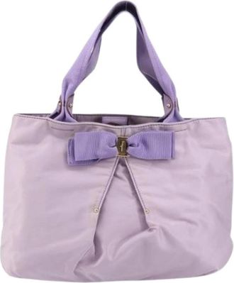 Ferragamo Pre-owned Tote Bags, female, Purple, Size: ONE SIZE Pre-owned Nylon Tote Bag