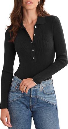 525 america Ginny Collar Long Sleeve Henley Top in Black at Nordstrom, Size X-Large