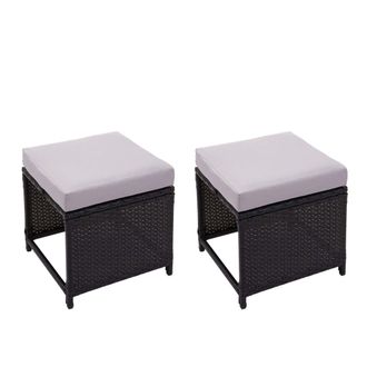 Hhg Lote De 2 Taburetes De Poly Rat&aacute;n Hhg 874, Taburete De Jard&iacute;n, Taburete, Gastronom&iacute;a, Negro, Coj&iacute;n Gris Claro
