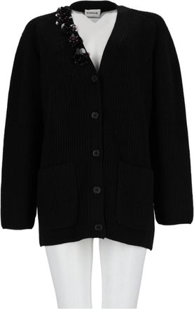 P.A.R.O.S.H. Black Ribbed Embellished Wool Cardigan