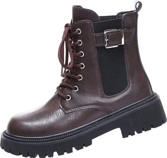 Generic Brown Womens Ankle Length Boots with Lace-Up and Buckle Detail for Cold Weather