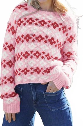 Wooden Ships Shrunken Fairisle Chunky Crew Sweater In Blush Multi