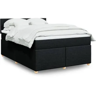 vidaXL Cama Box Spring Con Colch&oacute;n Tela Negro 140x190 Cm Vidaxl
