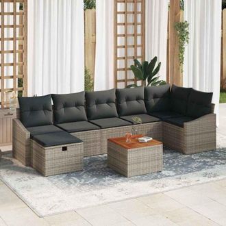 vidaXL Vidaxl - Conjunto De Sof&aacute; De Jard&iacute;n Con Coj&iacute;n 8 Pcs Gris Polirat&aacute;n