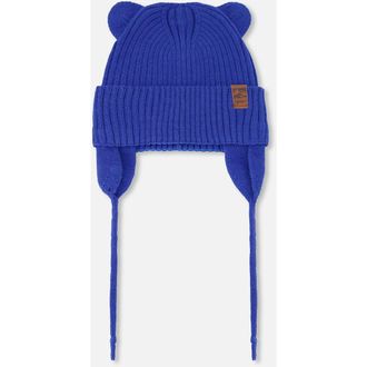 Deux par Deux Boy Logo Patch Ribbed Knit Hat in Royal Blue at Nordstrom, Size 18-24 M