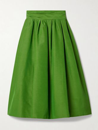 Carolina Herrera Gonna Midi In Faille Di Misto Cotone A Pieghe - Verde