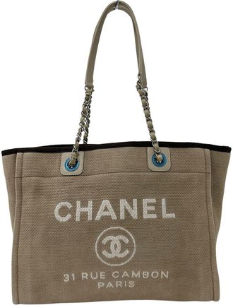 Chanel Beige Canvas Tote Bag (Pre-Owned)