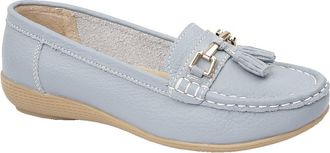 Jo & Joe Womens Flats Leather Deck Boat Loafers Moccasins Driving Shoes with Bar & Tassels Baby Blue Size UK 7