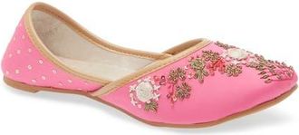 Fuchsia Matilda Embroidered Jutti Flat in Raspberry at Nordstrom, Size 10