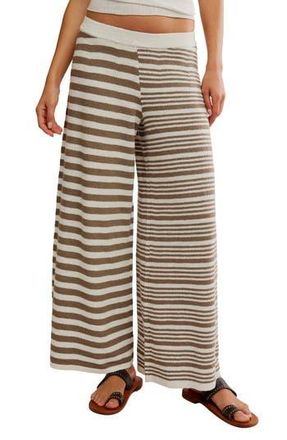 Free People Allyson Stripe Wide Leg Pants in Olive Stone Combo at Nordstrom Rack, Size Medium