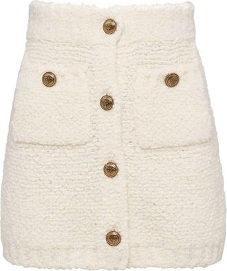 Prada button-up boucl&eacute; mini skirt - women - Wool - 46 - White