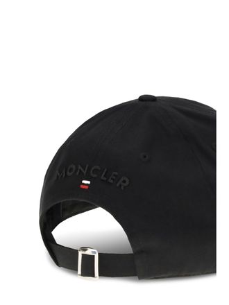 Moncler Mens Baseball Cap With Tricolour Logo Black Cotton Hat
