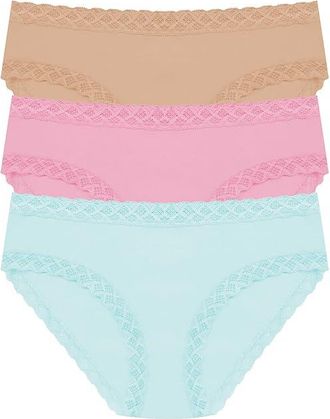 Natori Bliss Girl Brief 3-Pack Womens Underwear Whipped Mint/Cafe/Pink Nectar : XXL (Womens 20), Cotton/Lace/Lycra