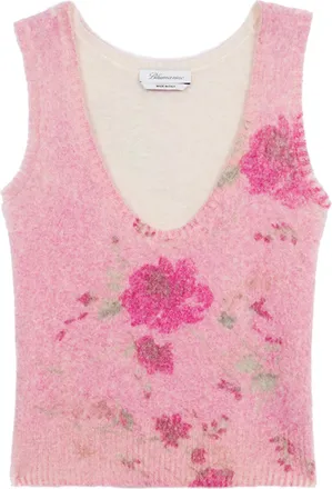 Blumarine Sleeveless Alpaca Blend Floral Knit Top