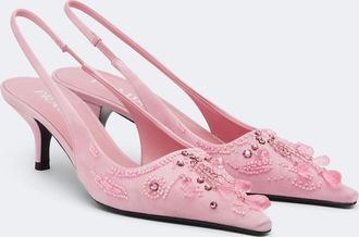 Prada Embellished satin slingback pumps