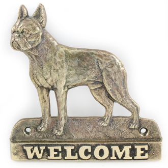 OEM Boston Terrier, Boston Bull Terrier: Placa De Bienvenida De Lat&oacute;n Con Un Perro, Placa De Bienvenida &Uacute;nica Con La Inscripci&oacute;n Welcome De Art-dog
